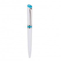 Bolígrafo personalizable blanco con franja azul cielo