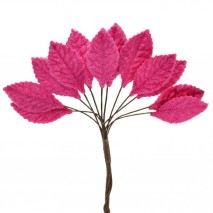 Pomito flor mini tela hojas terciopelo 3,5 x 1,8cm fucsia