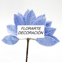 Pomito flor mini tela hojas terciopelo 4,8 x 2,5cm azul claro