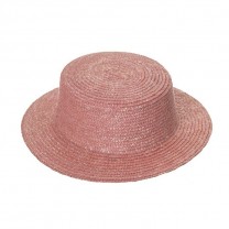 Sombrero canotier paja copa 8cm ala 6cm rosa vintage