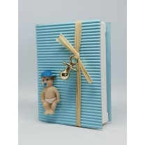 Montaje envase libro + niño plano + chupete tetilla azul cielo 6,5 x 8,5 x 2cm