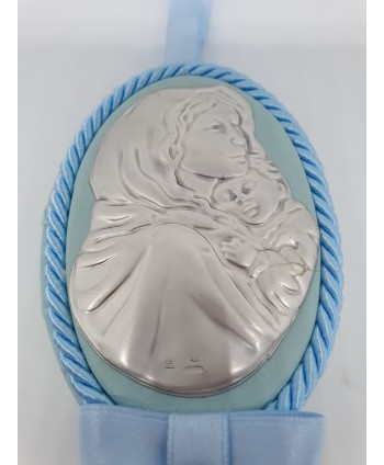 Regalo bebe colgador cuna plata/piel Virgen Madonna 10 x 6 cm azul