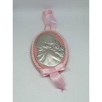 Bautizo regalo colgador cuna plata/piel virgen Madonna 10 x 6cm rosa