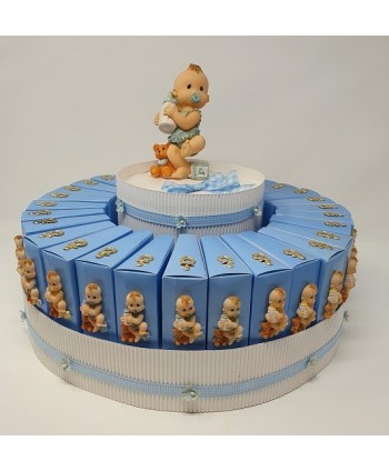 Presentacion 30 montajes envase porcion tarta azul + bebe plano + chupete 7 x 8 x 3 cm              