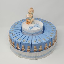 Expositor 30 envase bautizo porción tarta azul + bebe plano + chupete 7 x 8 x 3cm