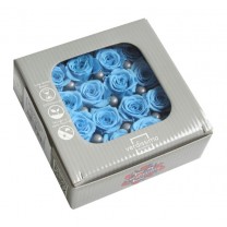 Caja 16 rosas preservadas cabeza d. 2,5cm princesa azul cielo