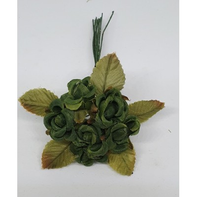 Pomito flor mini tela rosita d.1,5 cm c/ hoja x 6 verde