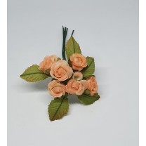 Pomito flor mini tela rosita d.1,5cm c/ hoja x 6 melocotón