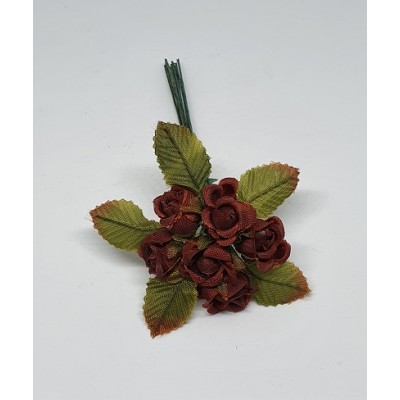 Pomito flor mini tela rosita d.1,5 cm c/ hoja x 6 marrón