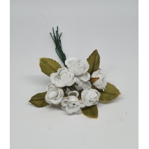 Pomito flor mini tela rosita d.1,5 cm c/ hoja x 6 blanca
