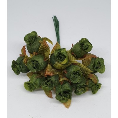 Pomito flor mini tela capullo d.1,5 cm x 12 verde oscuro