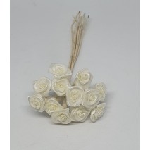 Pomito flor mini tela rosita raso mini d.0,6 cm x 12 marfil