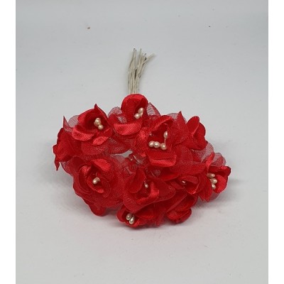 Pomito flor mini tela flor perla d.2,6 cm x 12 rojo