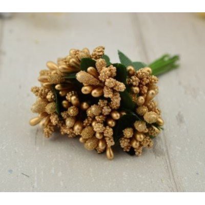 Pomito flor mini pasta pistilos x 12 dorado