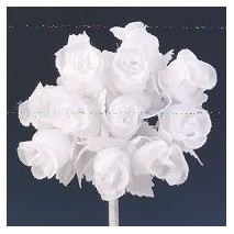 Pomito flor mini tela capullo d.1,5cm x 12 blanco hoja blanca