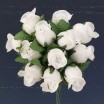 Pomito flor mini tela capullo d.1,5cm x 12 blanco hoja verde