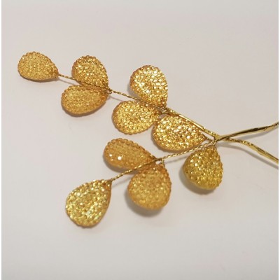 Bolsa hojas imitación cristal 6 x 3,5 cm (aplicación bohemia) dorada 2 uni