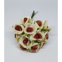 Pomito flor mini saco rosa arpillera d.2,6cm  x 10 marfil/marrón