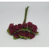 Pomito flor mini rosa saco arpillera d.1,5cm x 12 burdeos