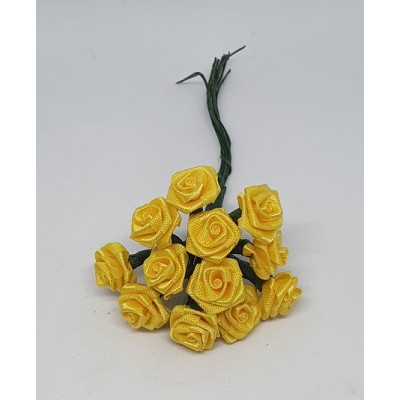 Pomito flor mini tela rosita raso d.1,2 cm x 12 amarillo