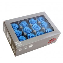Caja 12 rosas preservadas cabeza d. 3,5cm azul cielo