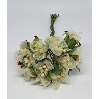 Pomito flor mini organza margarita d. 2,9 cm x 12 beige