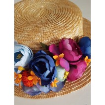 Alquiler sombrero canotier paja copa 6 cm ala 6,5-7 cm natural decorado