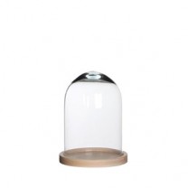 Alquiler cúpula o urna cristal con base de madera alt.23cm d.17,5cm