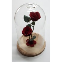 Cúpula o urna cristal c/base madera alt.37,5cm d.23cm c/rosa eterna