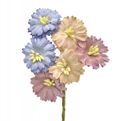 Pomito flor mini papel margaritas 2,3 cm x 6 multicolor empolvados