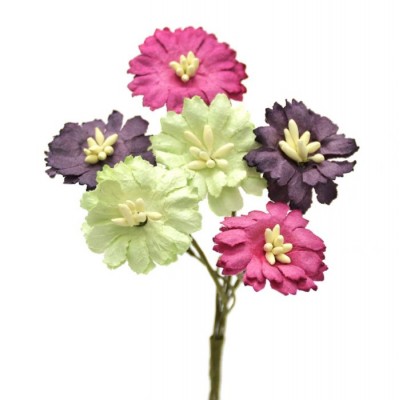 Pomito flor mini papel margaritas 2,3cm x 6 multicolor vivos