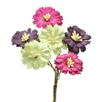 Pomito flor mini papel margaritas 2,3cm x 6 multicolor vivos
