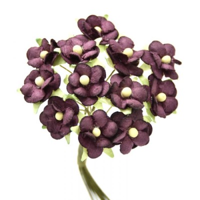 Pomito flor mini papel margaritas 2 cm x 12 berenjena