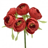 Pomito flor mini tela ranúnculos 4cm x 6 fl rojo