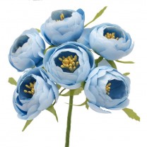 Pomito flor mini tela ranúnculos 4cm x 6 fl azul cielo