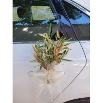 Lazos de coche sinamay 70 mm escarapela c/prendido de trigo y olivo preservado