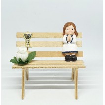 Regalo montaje comunión banco madera niña plana 6 cm + cáliz + flor