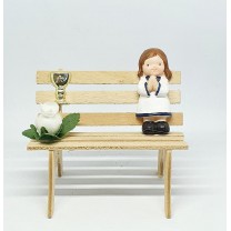 Banco mini madera niña plana 6cm + cáliz + flor