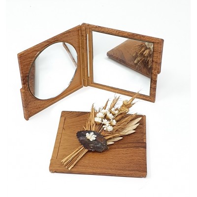 Regalo espejo cuadrado madera oscura 7 x 7 cm sin decorar
