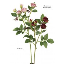 Rosa pitiminí artificial 3fl +2cap 42 cm rosa