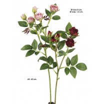 Rosa pitiminí artificial 3fl +2cap 42cm rosa