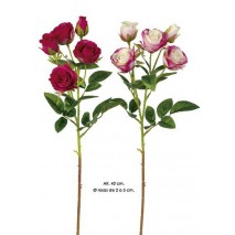Rosa pitiminí artificial x 5 3fl +2cap 42 cm crema/fucsia