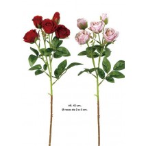 Rosa pitiminí artificial x 5 3fl +2cap 42 cm roja