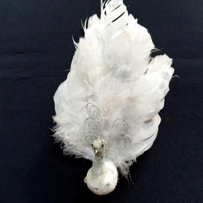 Colgante pavo real blanco/plata 20 cm