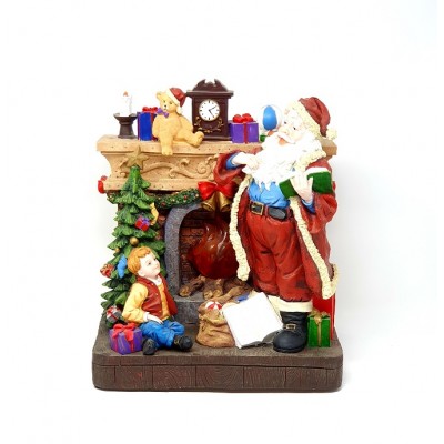 Papa Noel musical/luz en chimenea 40 x 35 cm