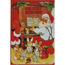Lote 15 tarjeta doble Navidad Felices Fiestas Papa Noel piano 8 x 5,5cm