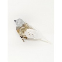 Detalle pájaro c/pinza blanco/dorado/plata cristalitos 12 x 5,5cm