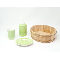 Juego lavabo 4 piezas verde c/cesta madera 