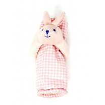 Cubrebiberón tela vichy con conejo rosa 18x8cm