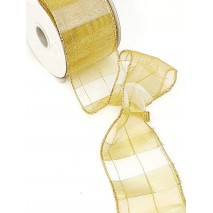 Rollo cinta tela 65mm x 10mtos. alambrada organdí motivo cuadros dorado